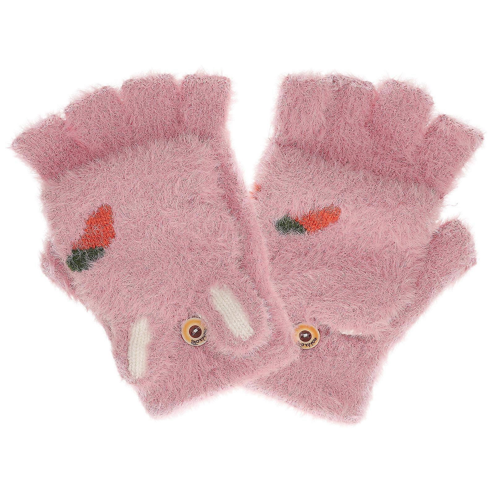 Cute Winter Gloves Cartoon Carrot Style Protection from Cold Weather Simulated Fleece for Kids 1 Pair