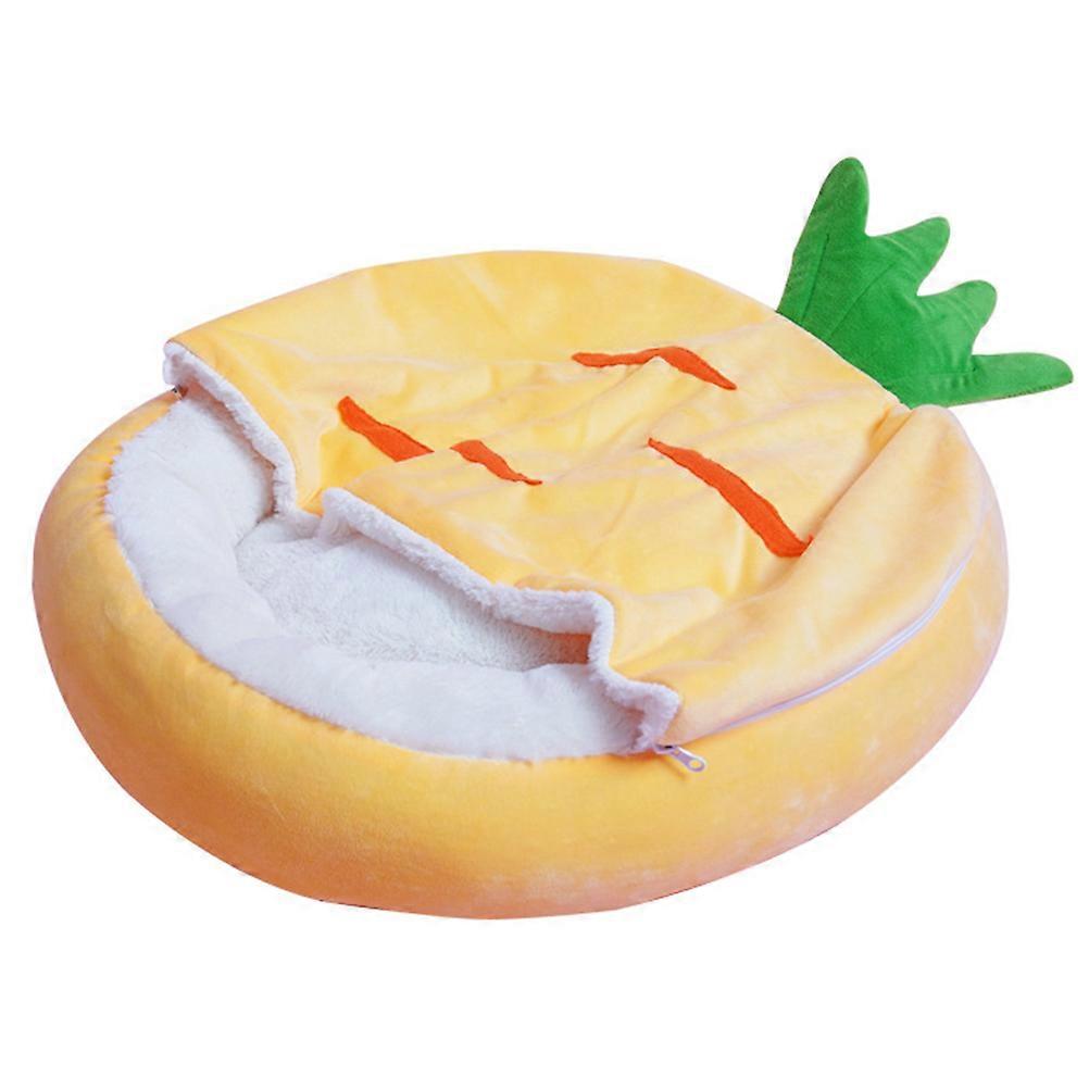 Cat Sleeping House Semi-Enclosed For Indoor Use 56X46X16CM Yellow Wool Foldable 1Pcs