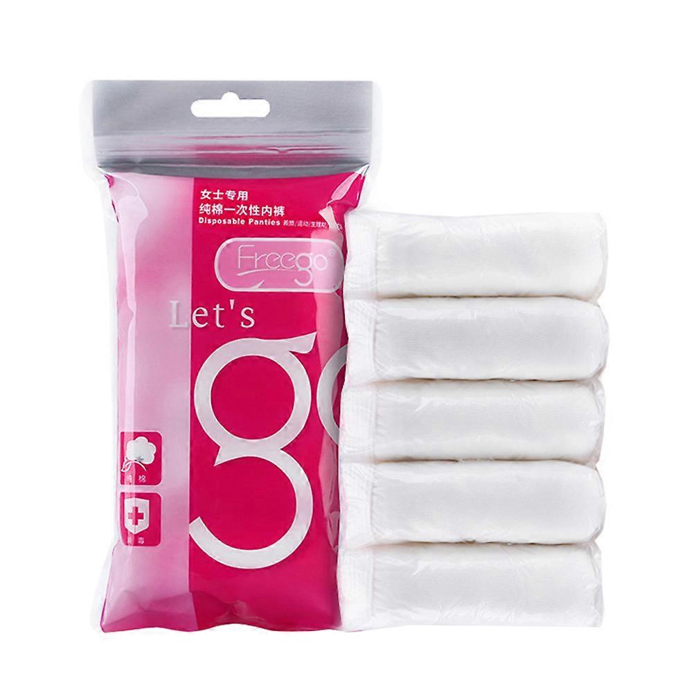 Elastic Band Lace Design Disposable Underwear for Women Travel Menstrual Period Daily Use Cotton White XL 5Pcs