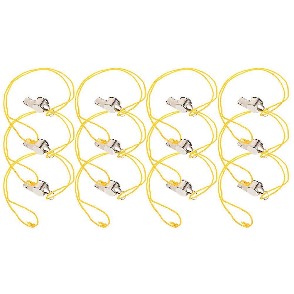 Metal Whistle with Lanyard Round Stainless Steel Whistles Emergency Signal 4.7x2cm Portable 12Pcs