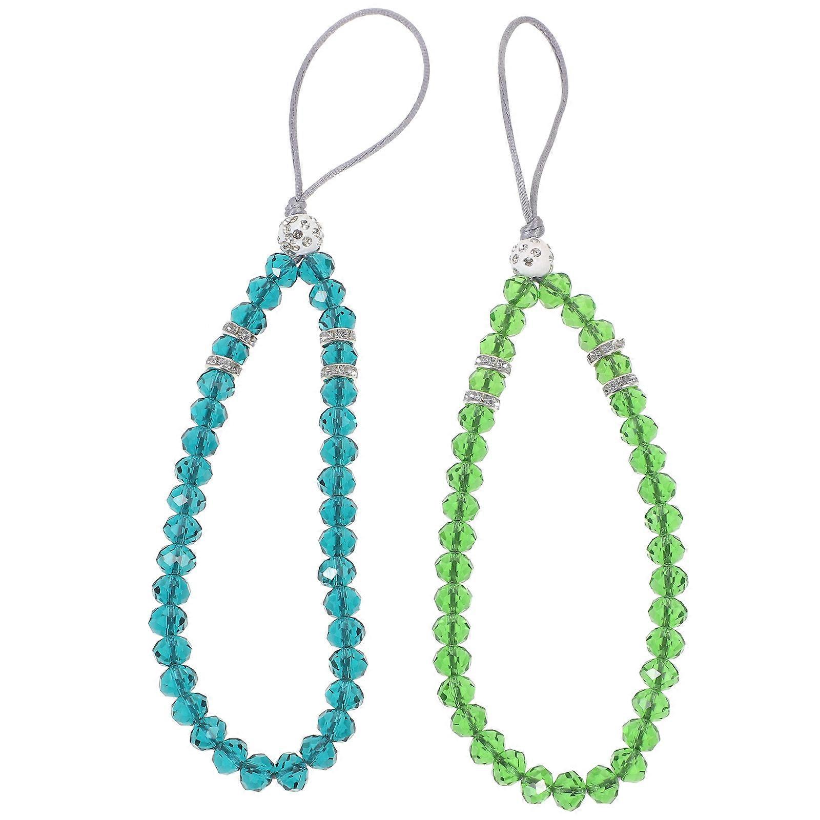 2pcs Creative Beads Phone Lanyards Crystal Phone Hanging Straps