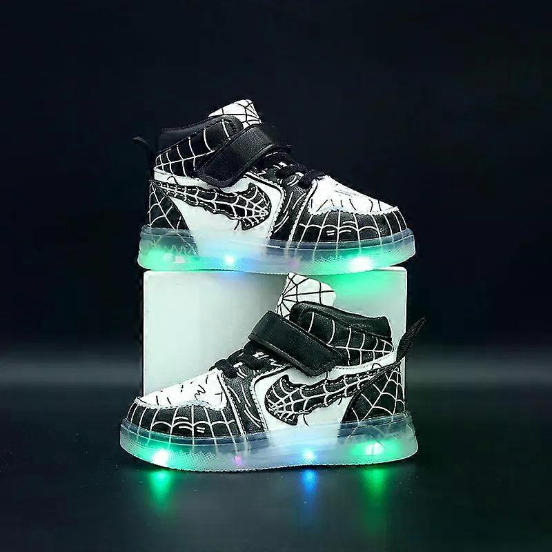 AChildren's Led Light Shoes Fashion Spiderman Boys Sneakers Cartoon Casual Shoes Breathable Kids Sport Shoes Size 21-30