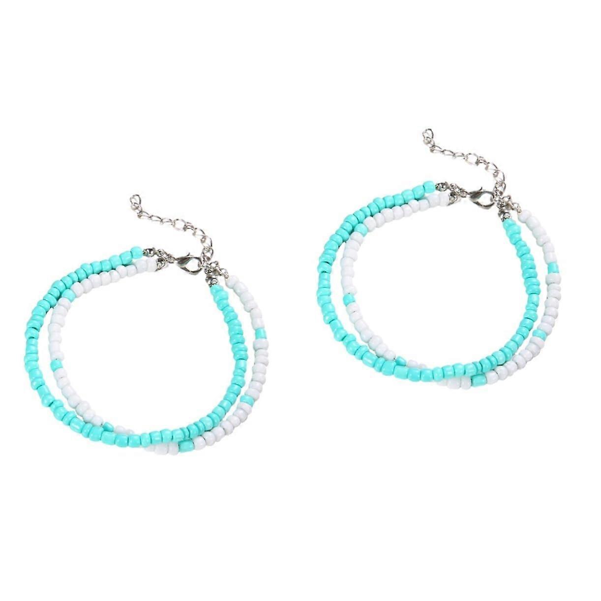 Boho Ankle Bracelets for Women 2-Piece Set Adjustable Double-Layer Pearl Foot Chains Beach Jewelry for Parties Yoga Durable Material