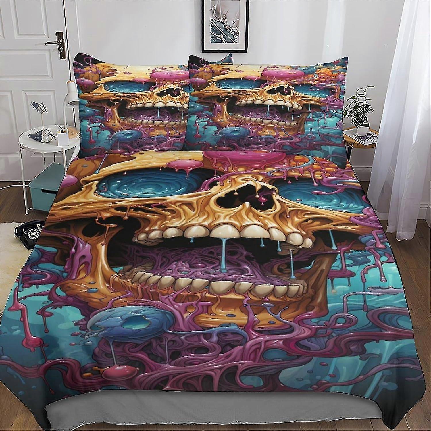 3-Piece Skull Flower Bedding Set with Zipper Closure, Soft Microfiber for Kids