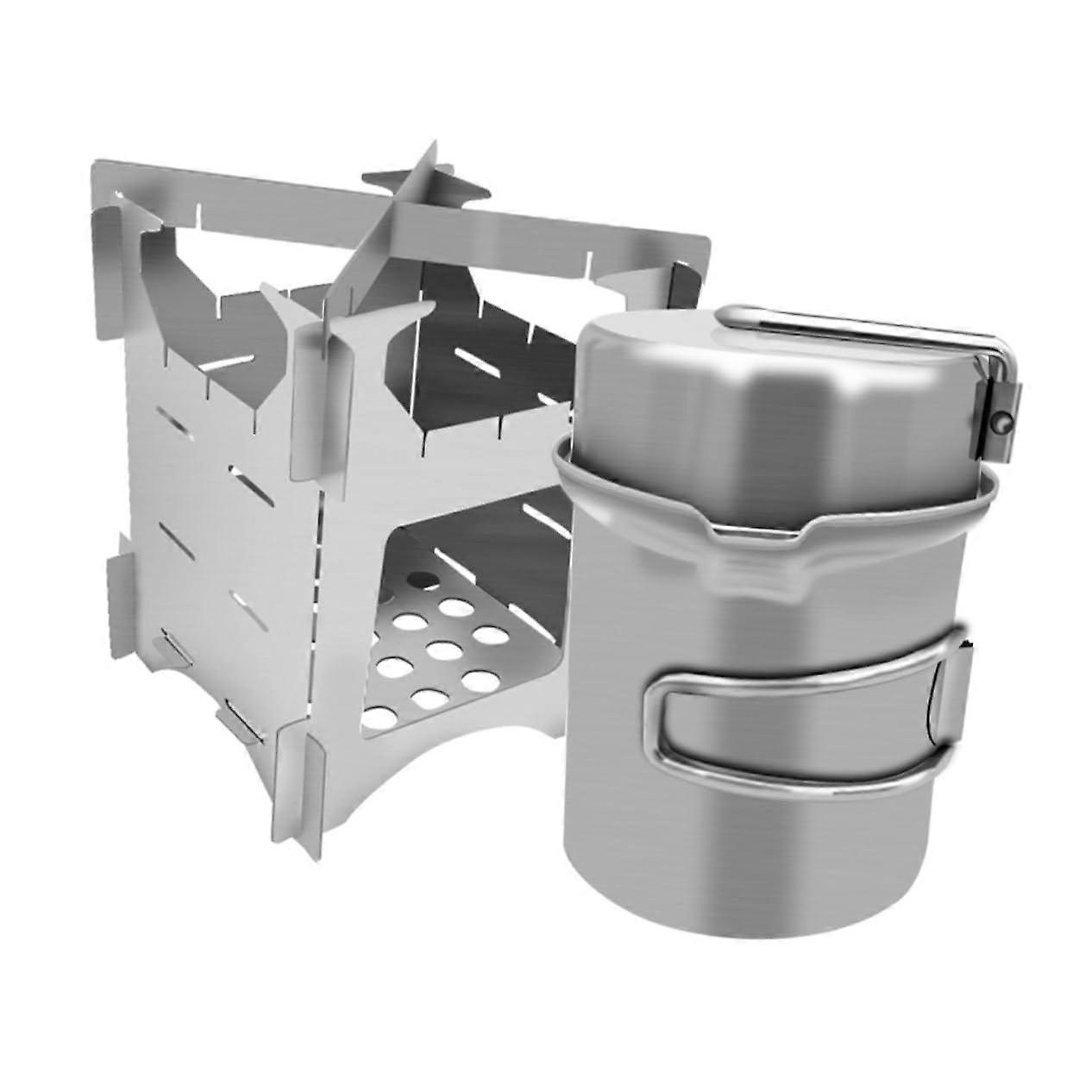 Outdoor Cookware 1-Set Aluminum Alloy Foldable Pots With Folding Handle, Portable Camping Pan Kit, Silver