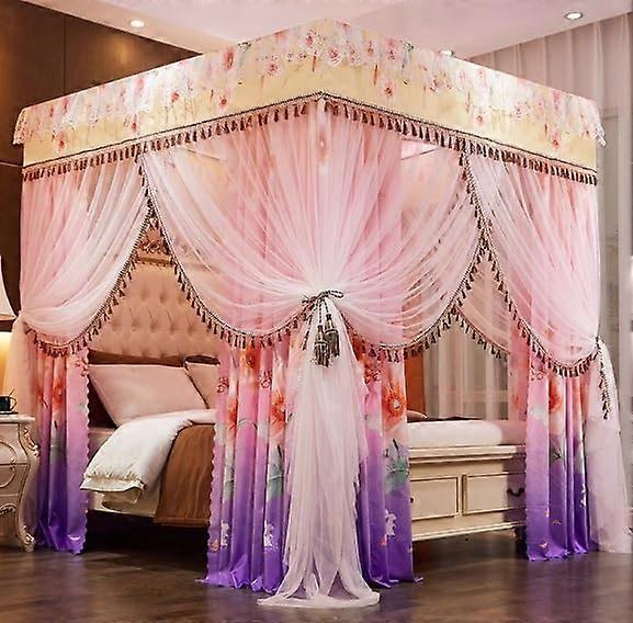 Set with 4 corner posts, Twin Queen Deluxe bed, curtain, mosquito net (Blue3, 180x220 cm) Ref: 4462
