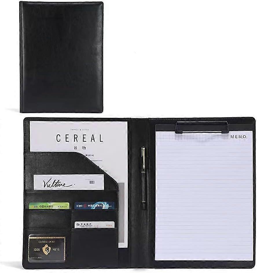Konferenzmappe Binder Interview Legal Document Organizer for Business Office School Notebook Clip Board A4 Size Black Leather