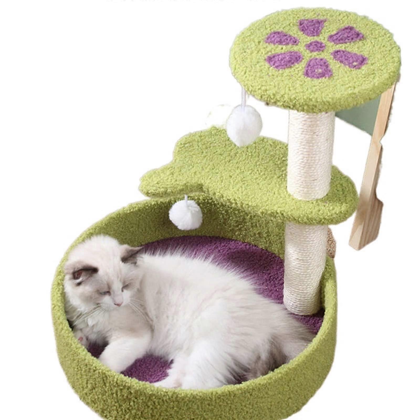 Small cat scratching post with bed, One Color Green