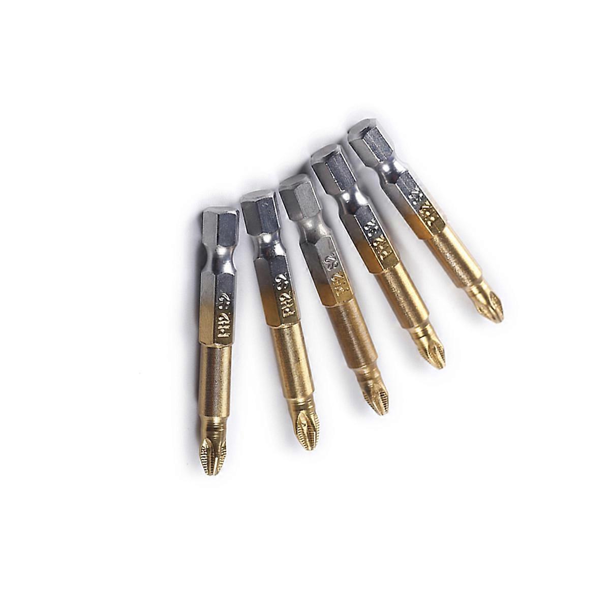 Magnetic Impact Driver Bits Screwdriver Bit Set Golden Color Ph2 Shape Premium Alloy Steel With Titanium Coating 5Pcs