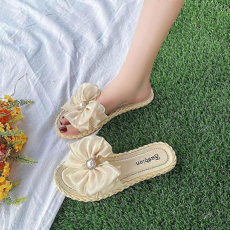 Women's Slippers All-Matching Outer Wear Summer Diamond Bow Flat Flip-Flops Beach Slippers