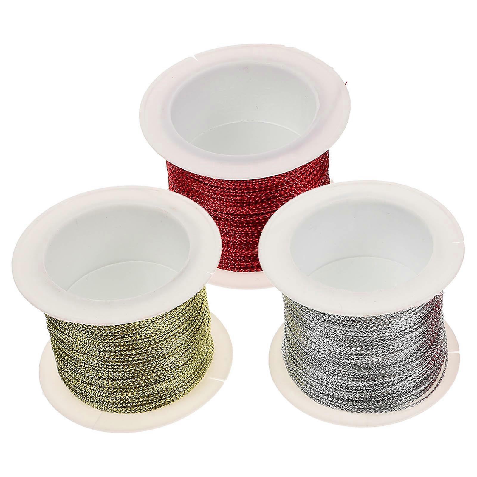 3pcs Metallic Cord Tinsel String for Craft, Gift Wrapping & Decoration 20m Assorted Gold, Silver, Red