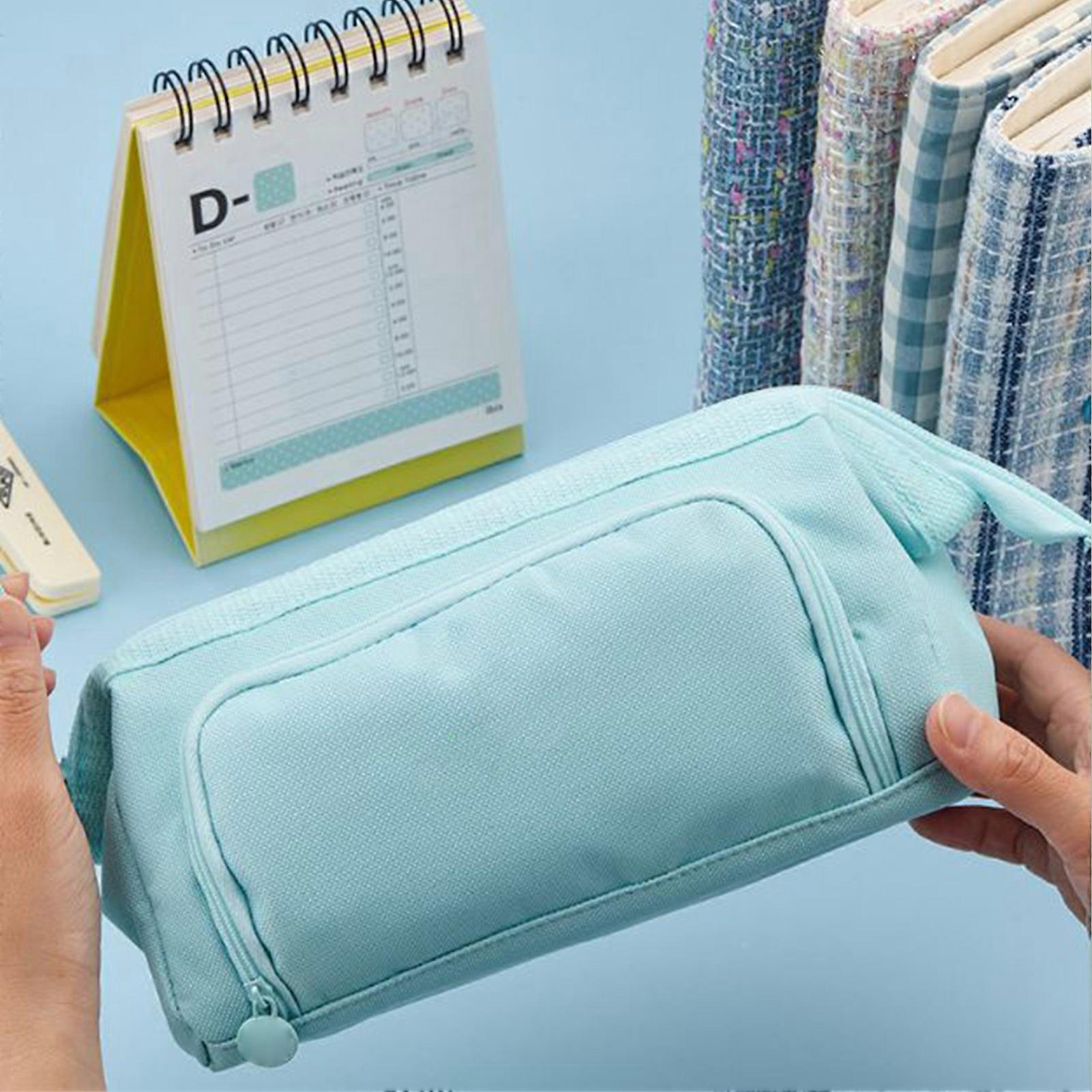 Pen Case Ship Type with Window Style Large Capacity Double Layer Zipper Design Portable Pencil Pouch for Kids Blue