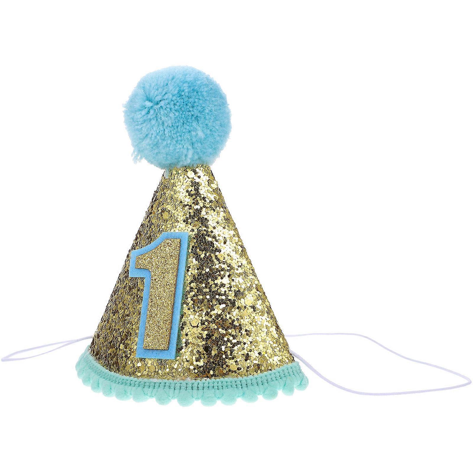 Lovely One-Year-Old Hat Conical Shape Blue Color 13x12cm Size for Children Birthday Parties Photo Prop 1Pack