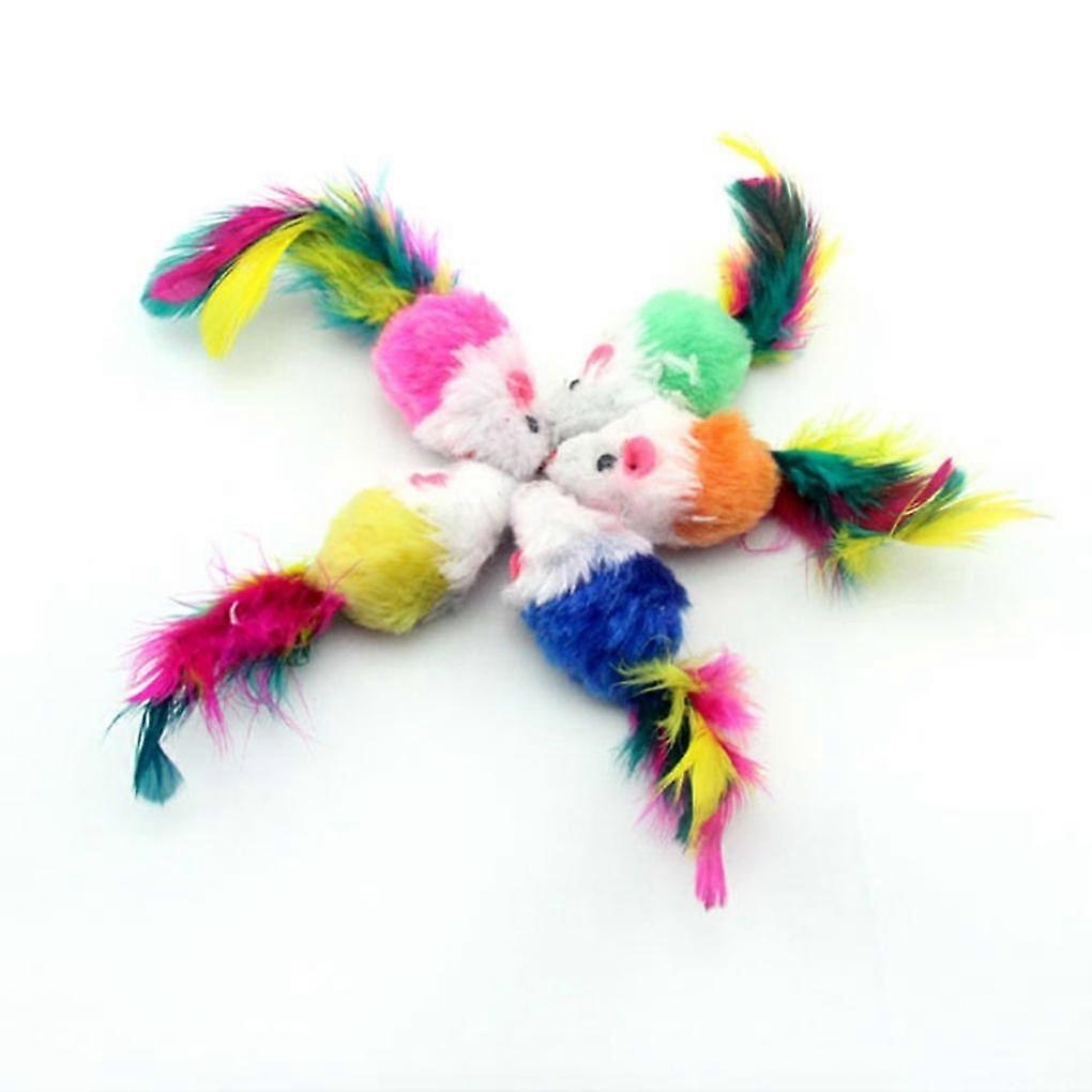 10pcs Mouse Shaped with Colourful Feather Toy Tail Decoration Toy for Cats Random