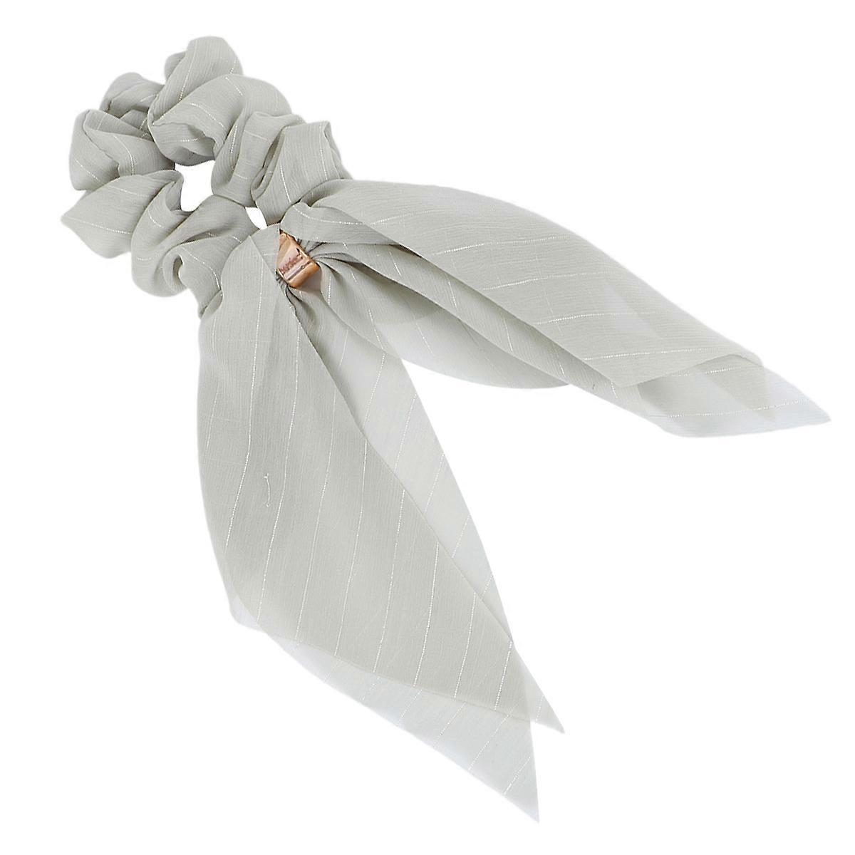 Double Layer Bowknot Cloth Hair Tie with Buckle Elastic for Women's Long Hair – Secure Hold & Chic Style, Light Grey