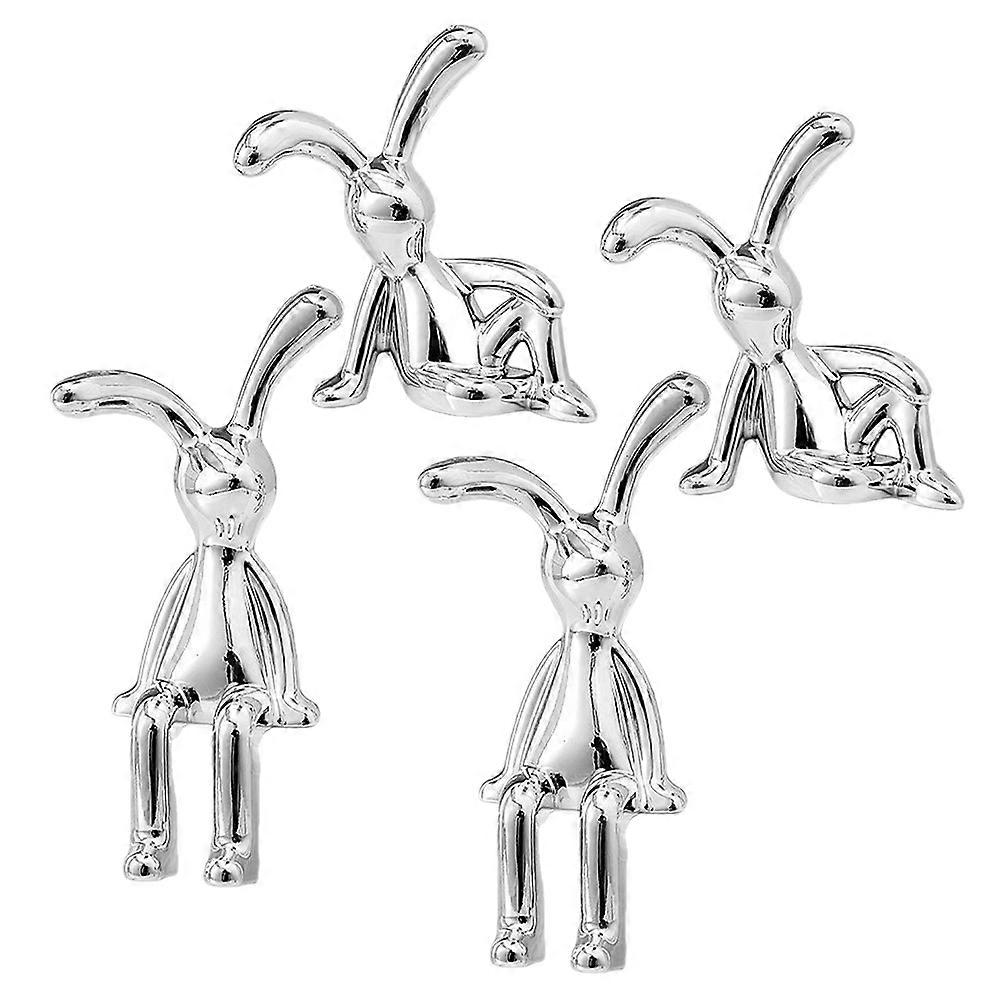 Plastic Silver Rabbit Statue Sitting Figurines for Decoration 4Pcs Mini