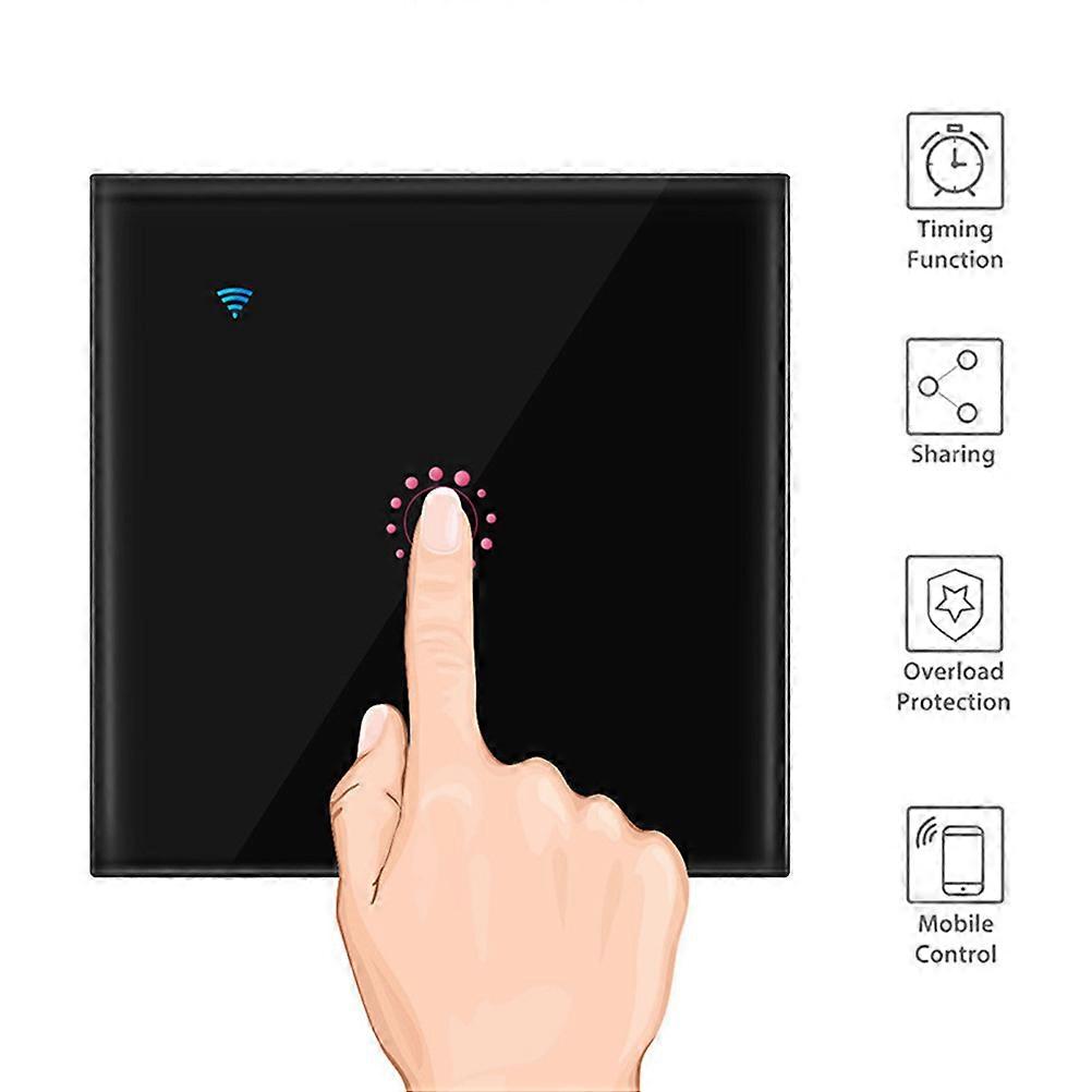 Wireless Light Wifi Wireless Touch Toughened Glass Switch Panel For Lighting Equipment Black Square Remote Control 1Pcs