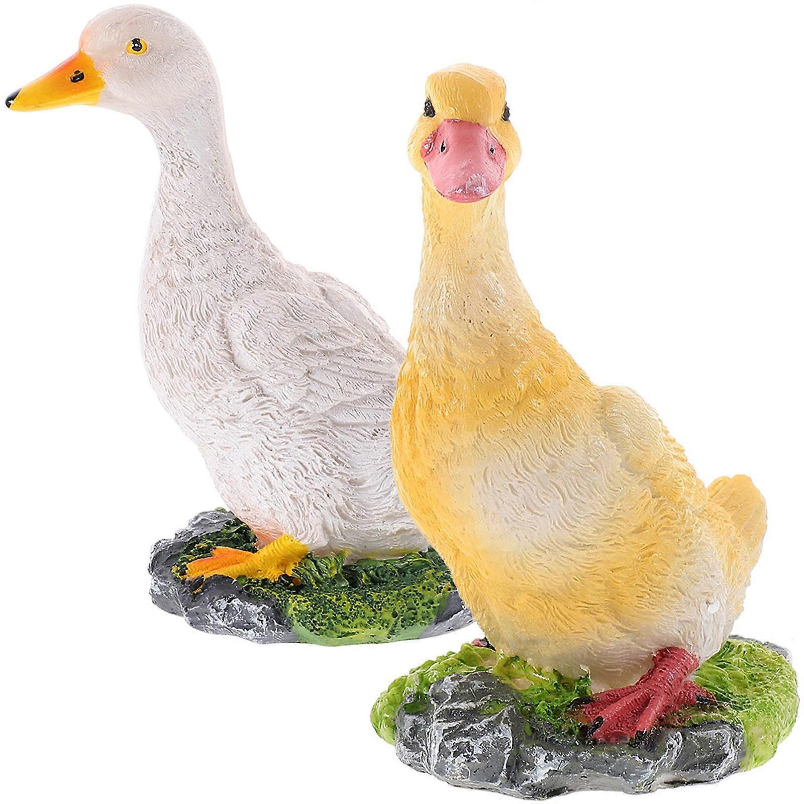 Resin Duck Figurine for Decoration Vivid and Durable 2Pcs Assorted Color