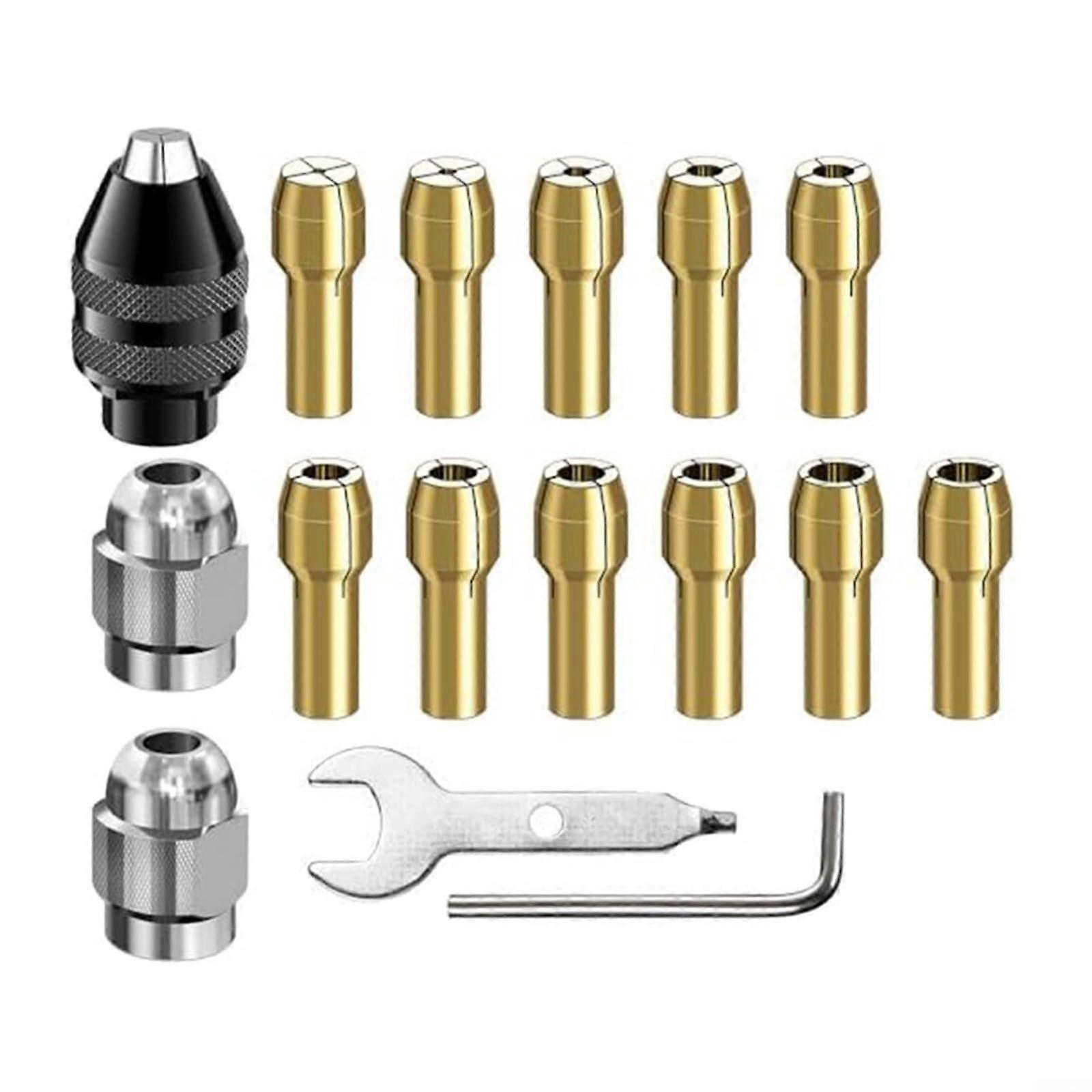 16piece brass collet set, for rotary tools, collect chuck holder, electric grinding drills, drill chuck collet set, Lshaped wrench,