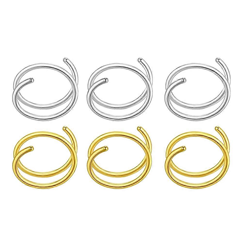 Stainless Steel Nose Rings for Women and Girls with Spiral Design Assorted Color 6 Pcs