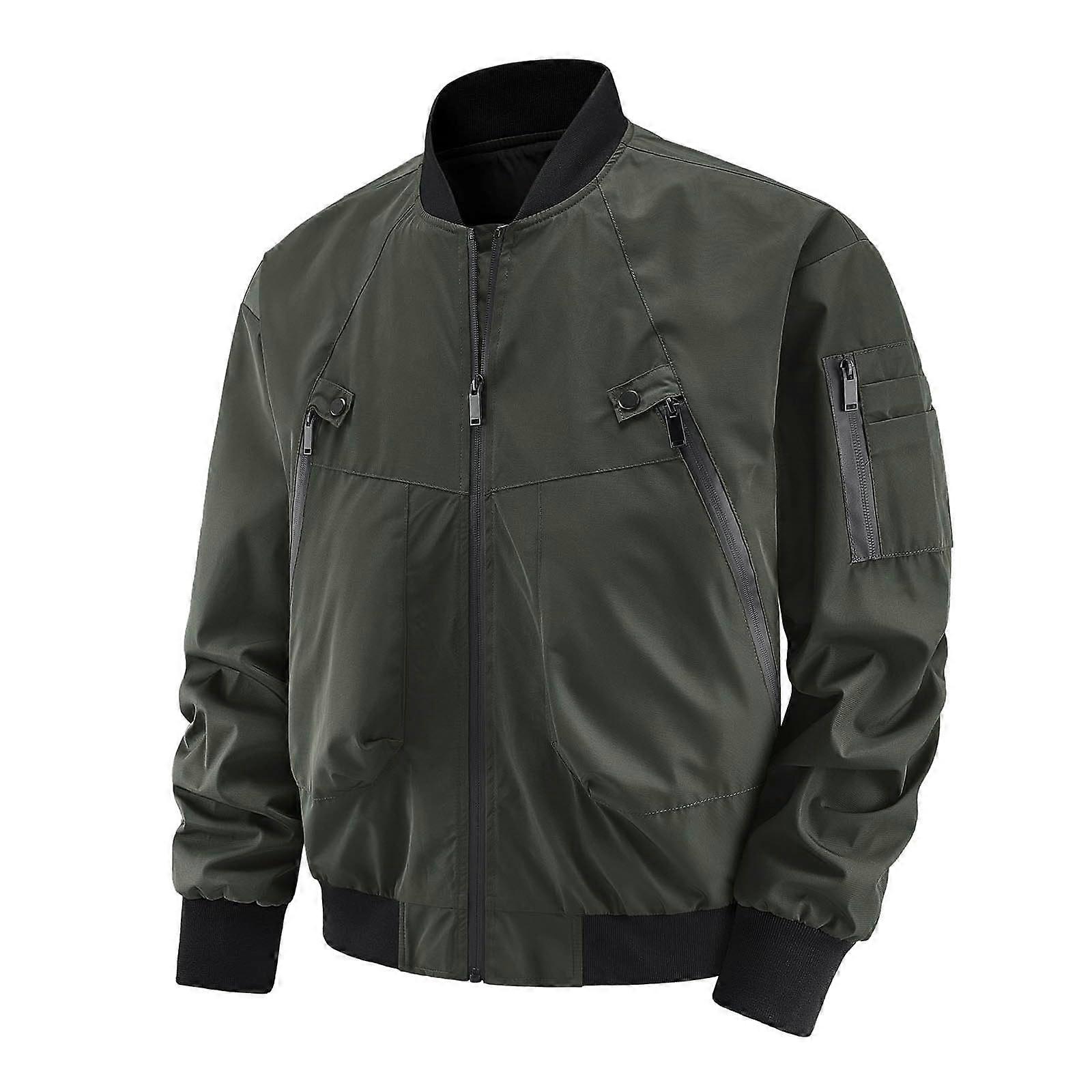 Lightweight Men's Fall Jacket with Stand-Up Collar, Zip Pocket, Thin College Style, Windbreaker for Autumn Winter L