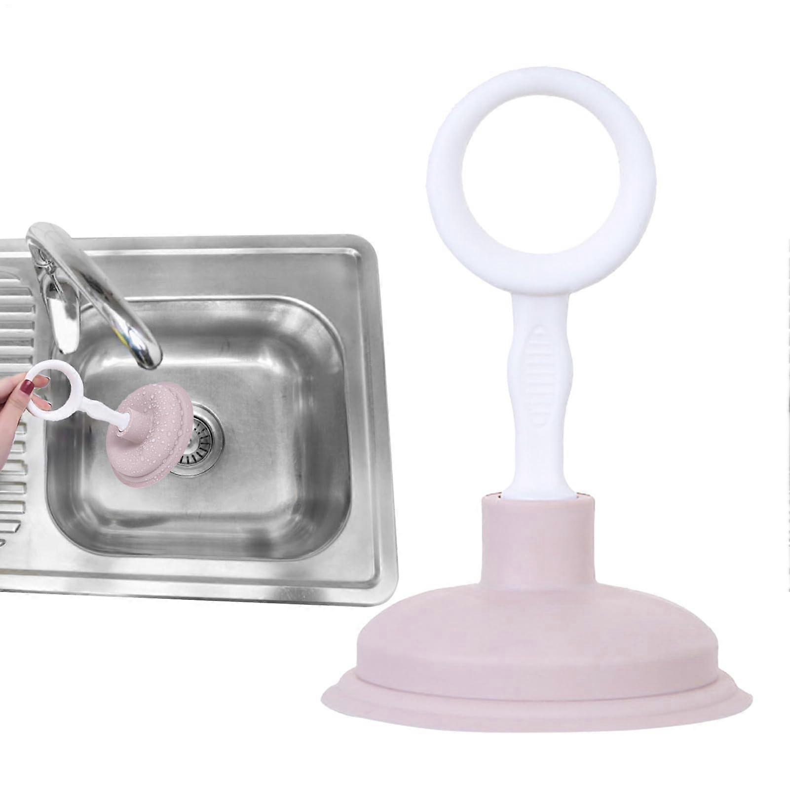Sink Plunger - Heavy Duty Rubber Clog Remover with Compact Handle and Strong Suction for Bathroom and Shower Drains in Pink
