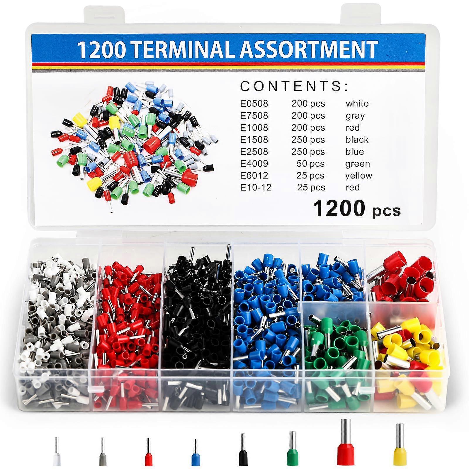 1200piece Wire End Ferrule Set – Crimp Connector Cable Lug Set with Flat Pin Ferrules, 0.5–10 mm, 8 Colors – for Precise Wire Connections