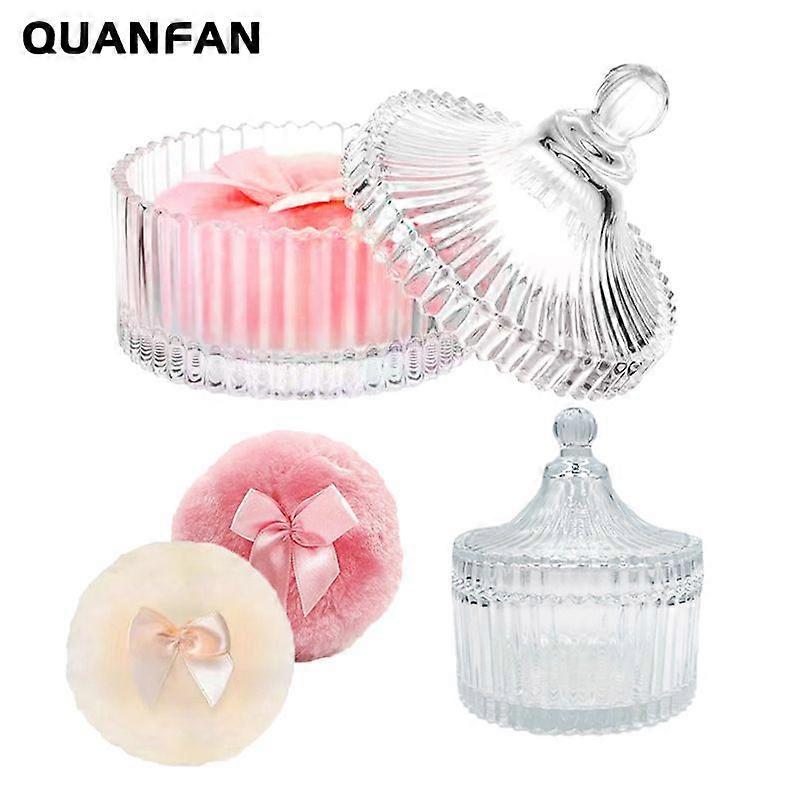 1 Set Body Powder Puff And Container - Glass Container With Handle For Travel And Home - Makeup Puff For Dusting Powder