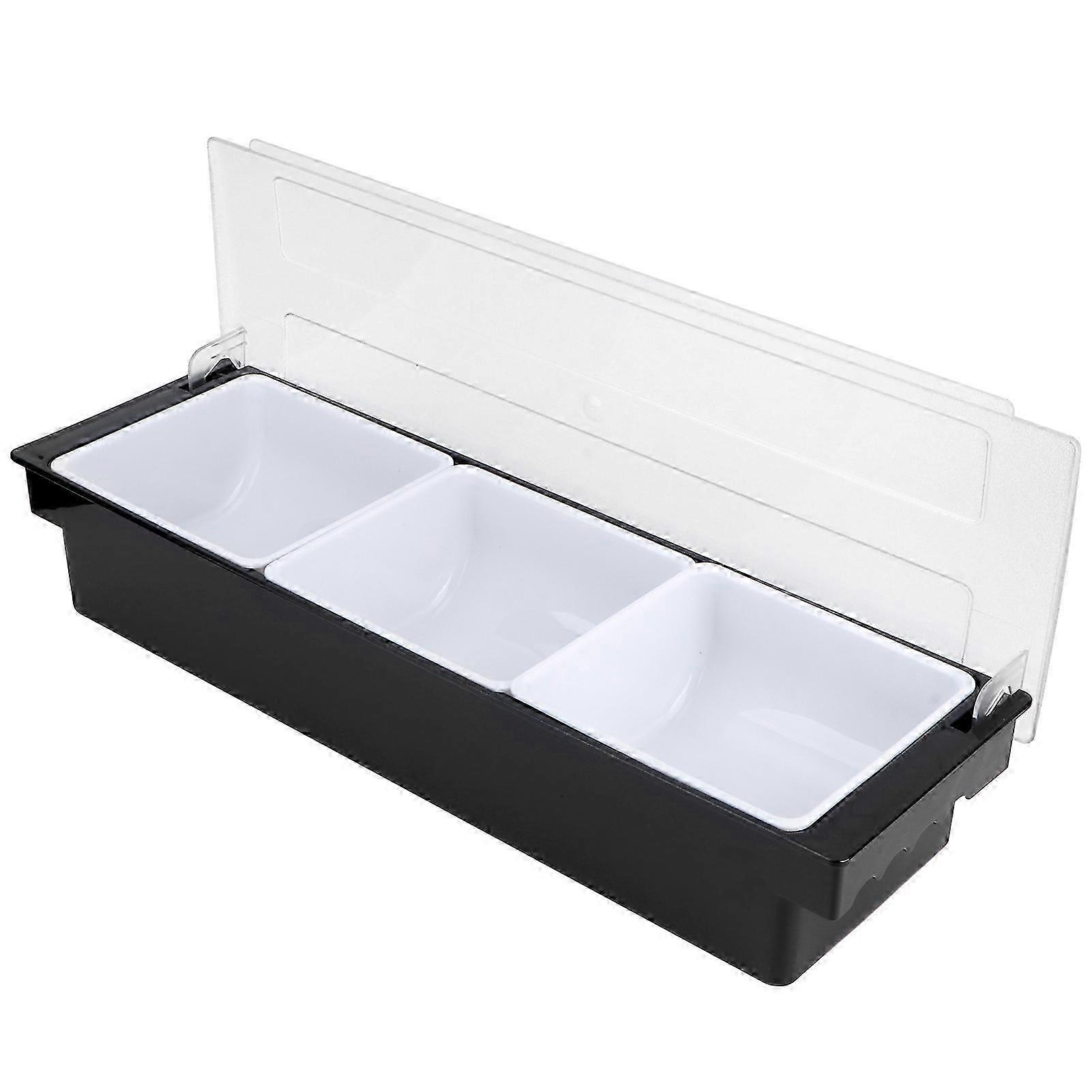 ZENGO Condiment Holder Seasoning Box with Lid - 3 Compartment Dispenser for Bar Milk Tea Shop Access