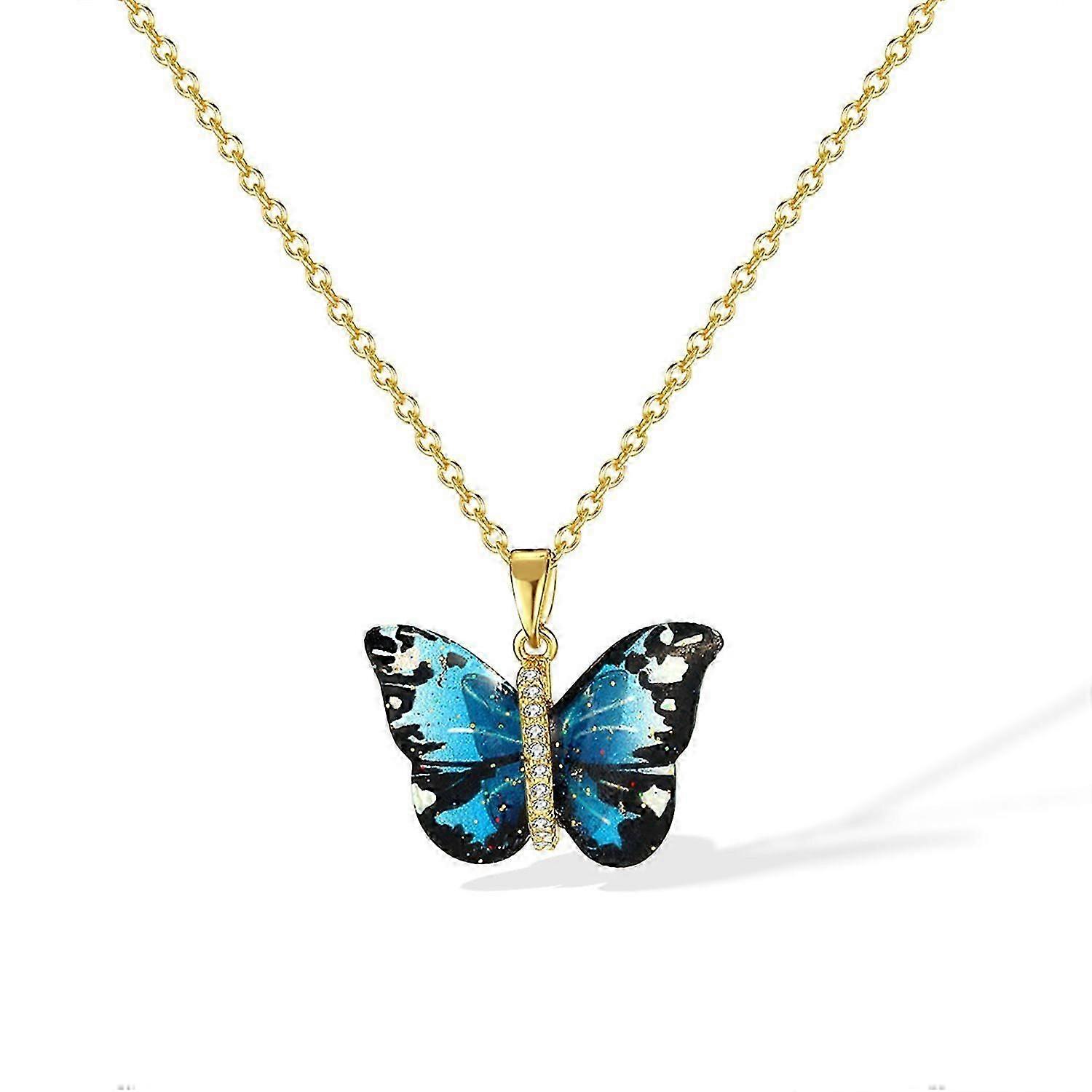 Colorful Butterfly Shape Pendant Necklace-Blue