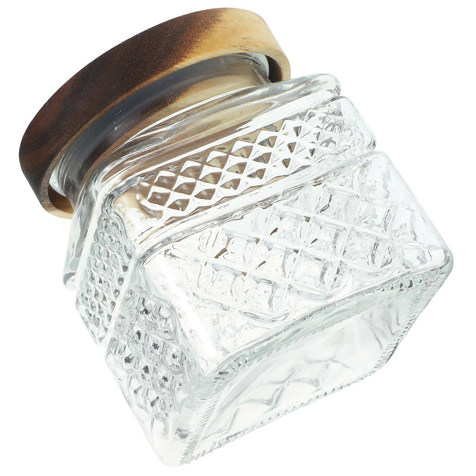 Glass Jar with Airtight Wood Lid for Packing Candy Tea or Coffee 5.5in x 4.3in