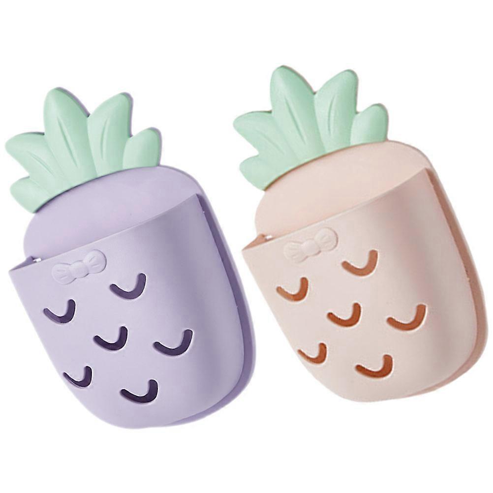 Pineapple Shaped Wall Mounted Storage Holder for Bathroom Essentials Pink Plastic Home Use 2 pcs