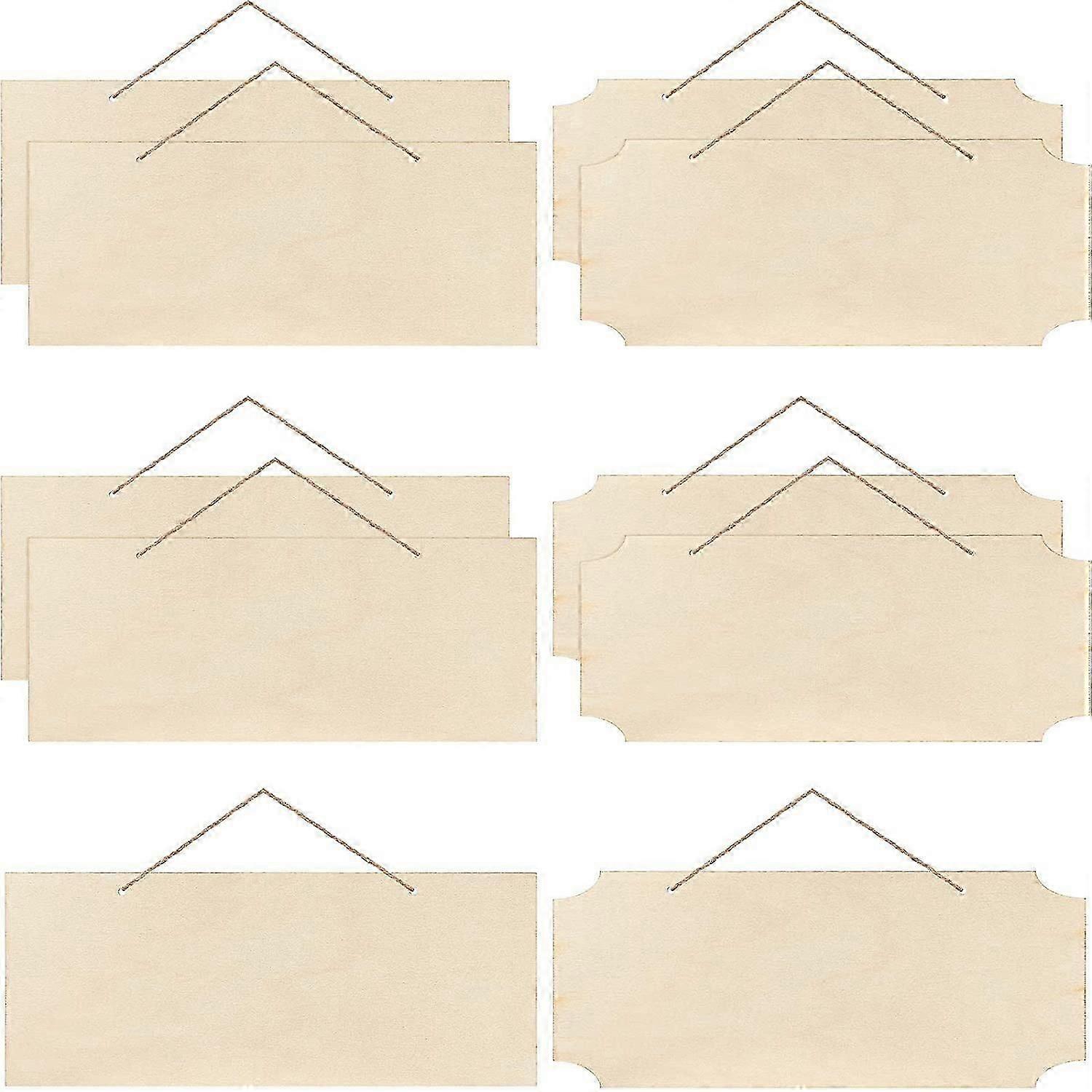 10 Pieces Unfinished Hanging Wood Rectangle Wooden Plaque Banners with Ropes for Pyrography Writing