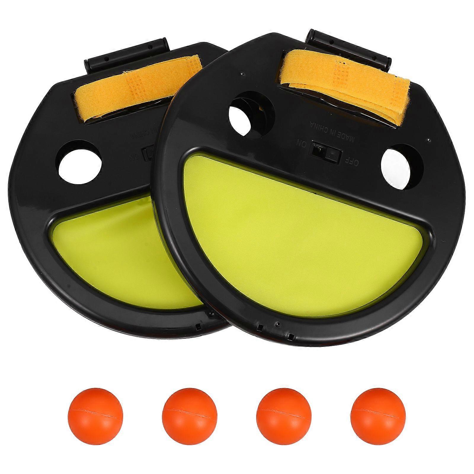 Barns handfångande bollracket förälder-barn utomhussportleksak racket kastboll bordtennis handklämma (1 set 2 st racket 4 st bollar gul)