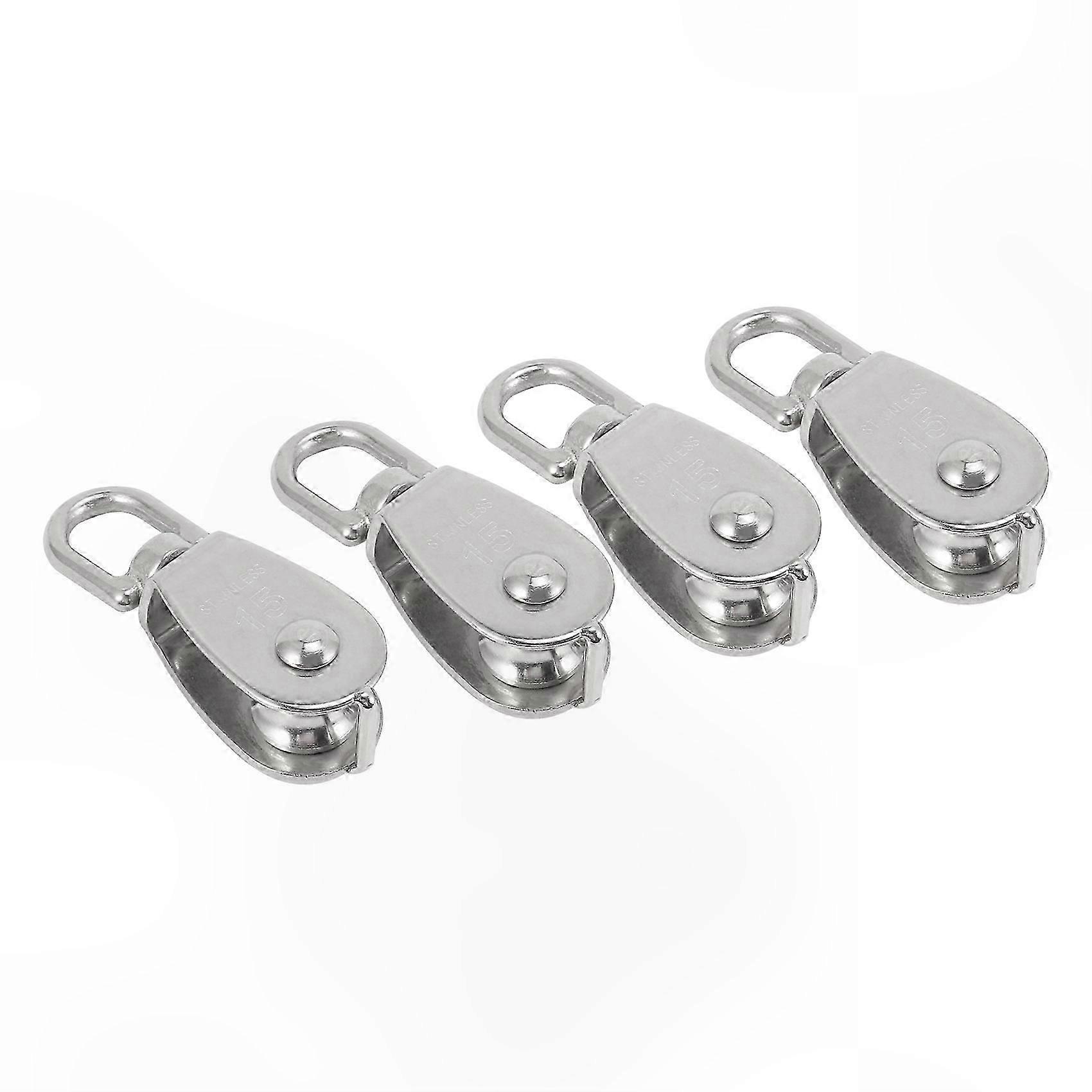 Stainless Steel Swivel Pulley Block for Rope Cord, 4PCS Silver Roller with M15 Single Wheel