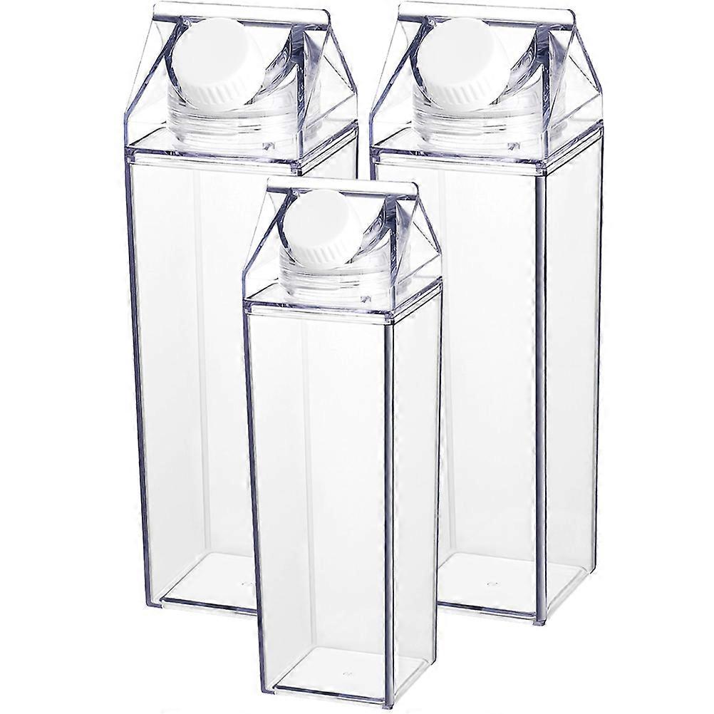 Transparent Material Storage bottles for Milk Juice or Beverages Adorable Square Design 3 Pack