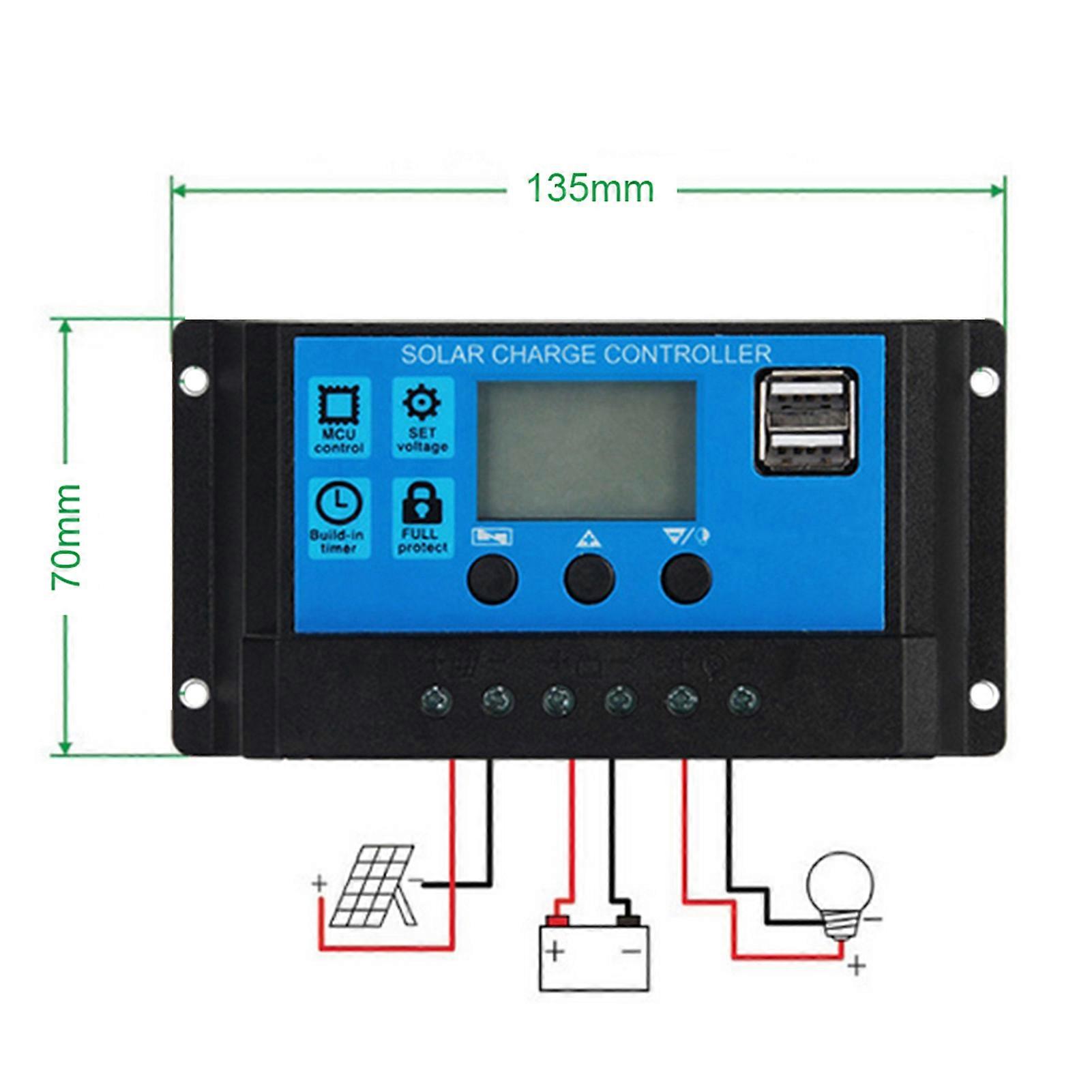 30A 12V 24V Auto Solar Charge Controller PWM with LCD Display