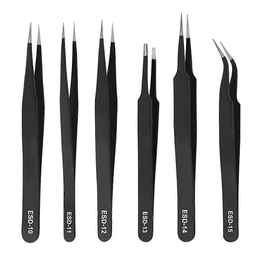 Precision Tweezers Set,Anti-Static Stainless Steel Tweezers 6PCS