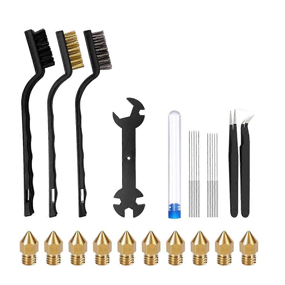 27 PCS 3D Printer Nozzle Cleaning Kit MK8 Brass Nozzles 5-in-1 Wrench Tweezers and Brushes 3D Printing Maintenance Tools