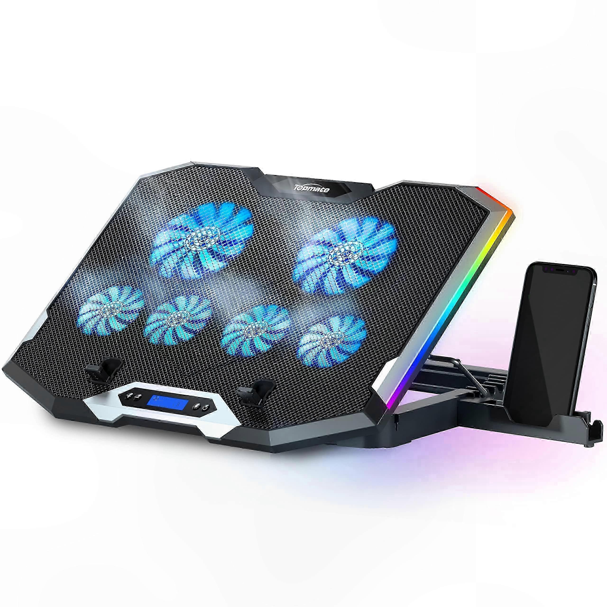RGB Gaming Laptop Cooler with Adjustable Height, 6 Silent Fans, and Phone Holder for Notebooks