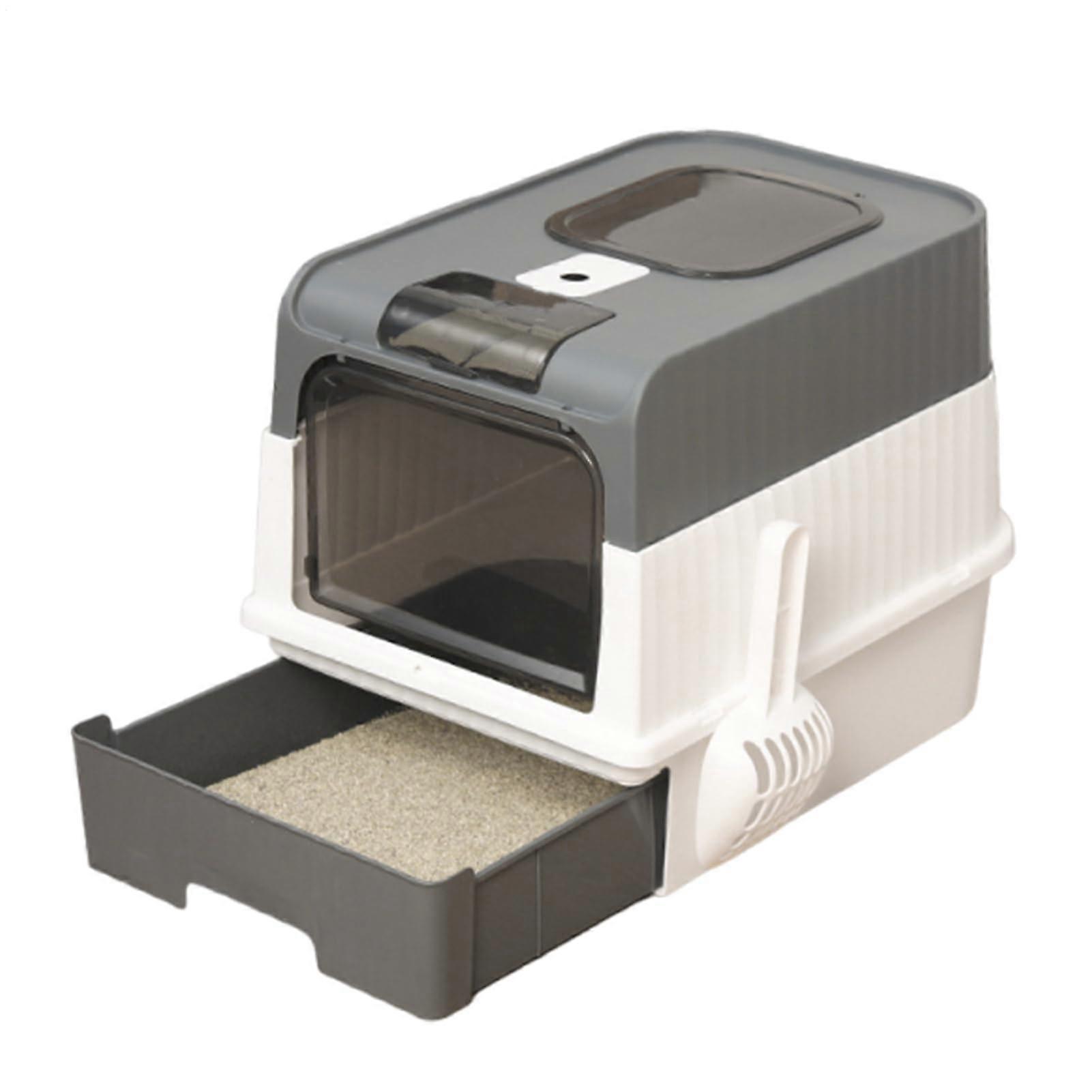 Litter Boxes for Large Cats Hooded Litter Box With Odor Control Foldable Design Gray