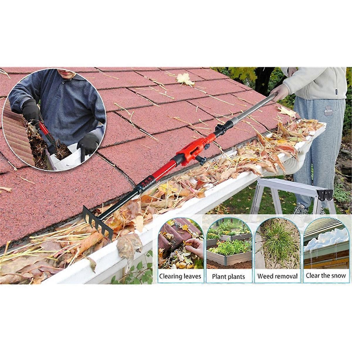 Multipurpose Gutter Cleaning System 2 Adjustable Adapters 5.57ft Telescopic Poles Suitable for Roof