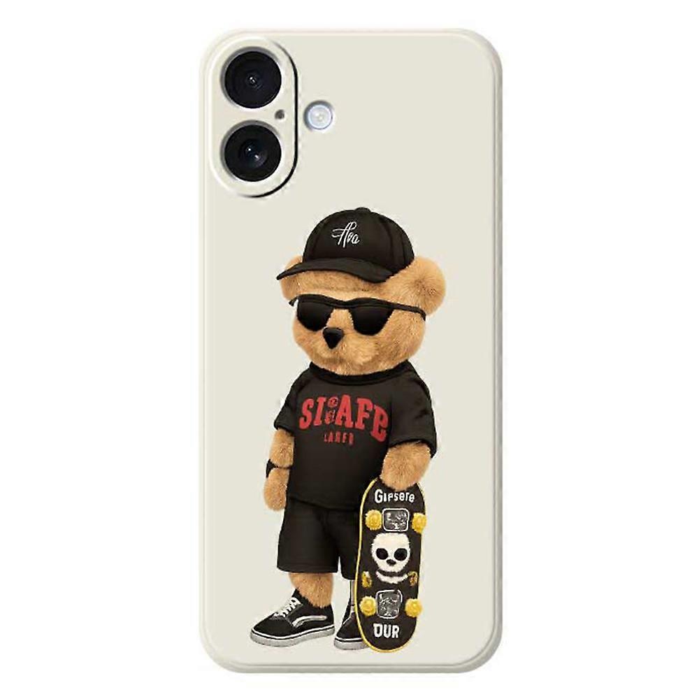 For iPhone 17 Case Cool Bear Pattern Printing Straight Edge TPU Phone Back Cover - Beige