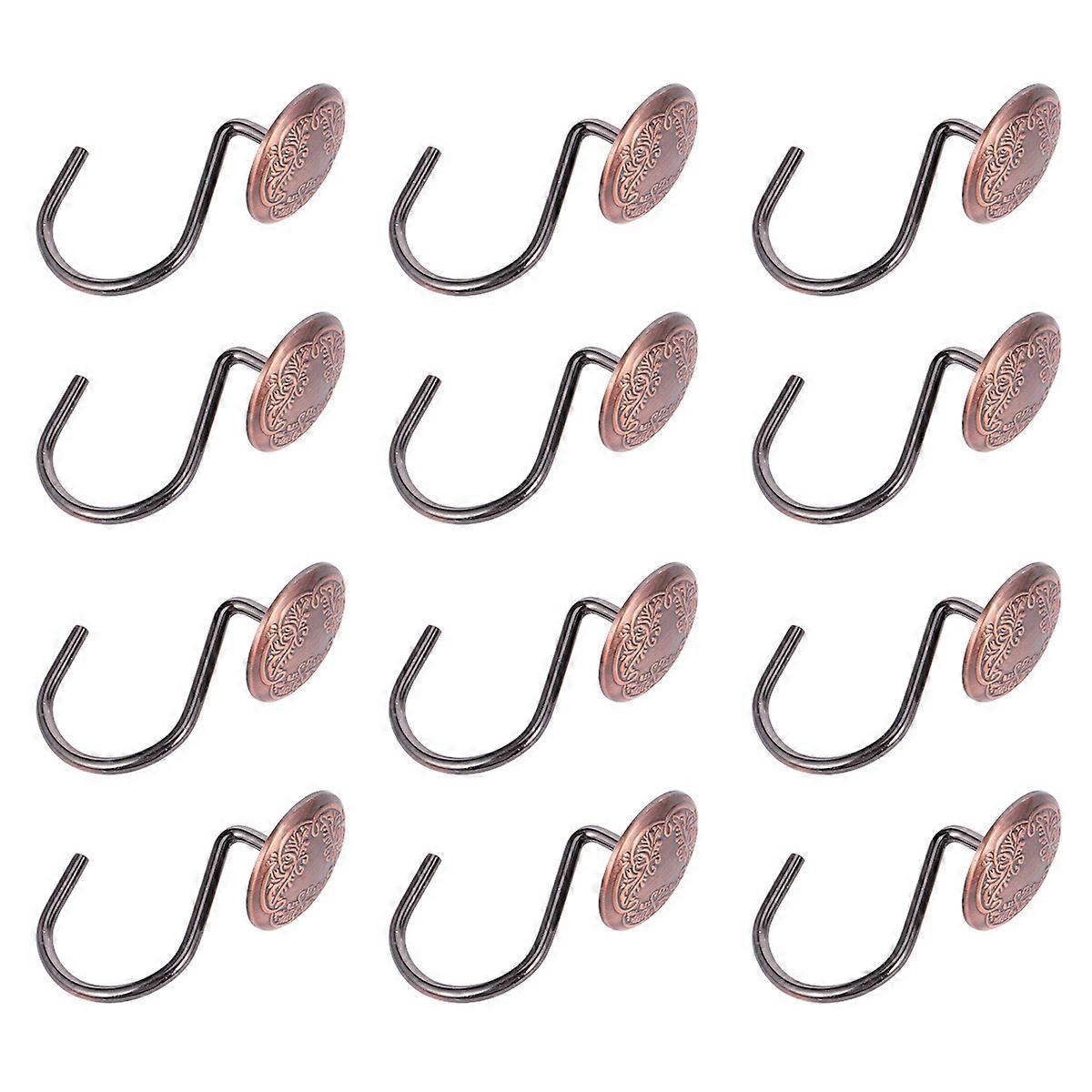 Brown Flower Pattern Curtain Hook for Shower Use 12Pcs Pack