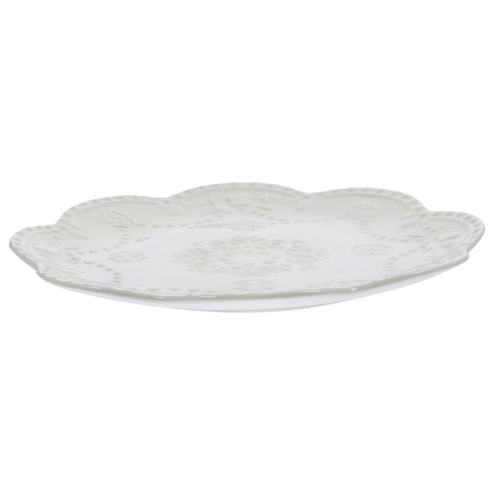 Ceramic Embossed Lace Plate Tea Dessert Plates Raised Serving Dish Dinner Plates Steak Plate
