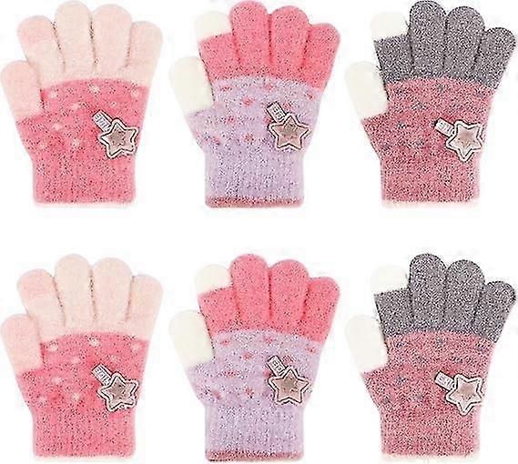 3 Pairs Kids Magic Gloves, Toddler Warm Gloves Colorful Crystal Sand Gloves Soft Thermal Gloves Good Stretch Children's Full Finger Mittens with Novel