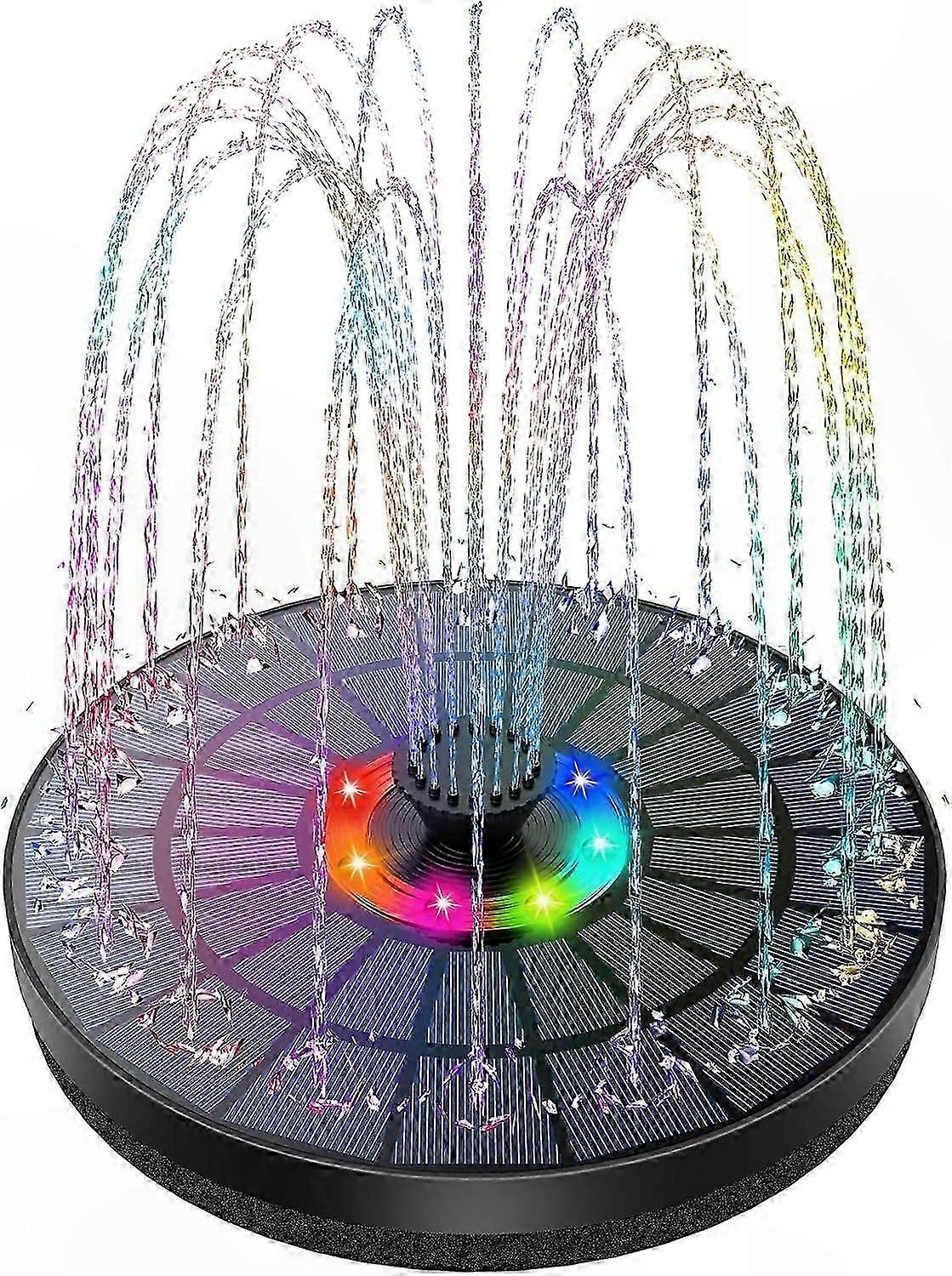 Solar Powered Fountain with LED Lights and 7 Nozzles for Garden Pond Birdbath Decoration