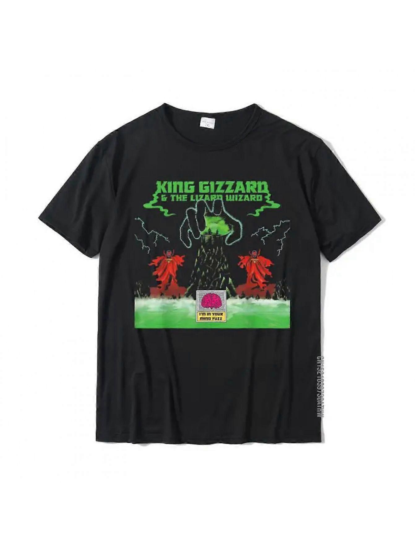 Tričko s grafikou King Gizzard & The Lizard Wizard - černé bavlněné tričko s barevným logem kapely, design lebky a blesku, P-SZCBM211