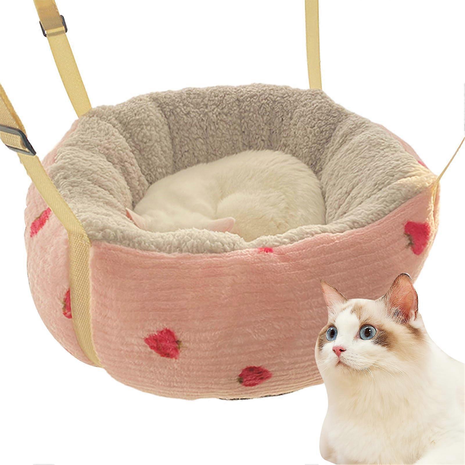 Plush Cat Hammock For Cage With Anti Slip Base Adjustable Straps And Hooks Pink Strawberry Swing Hammock