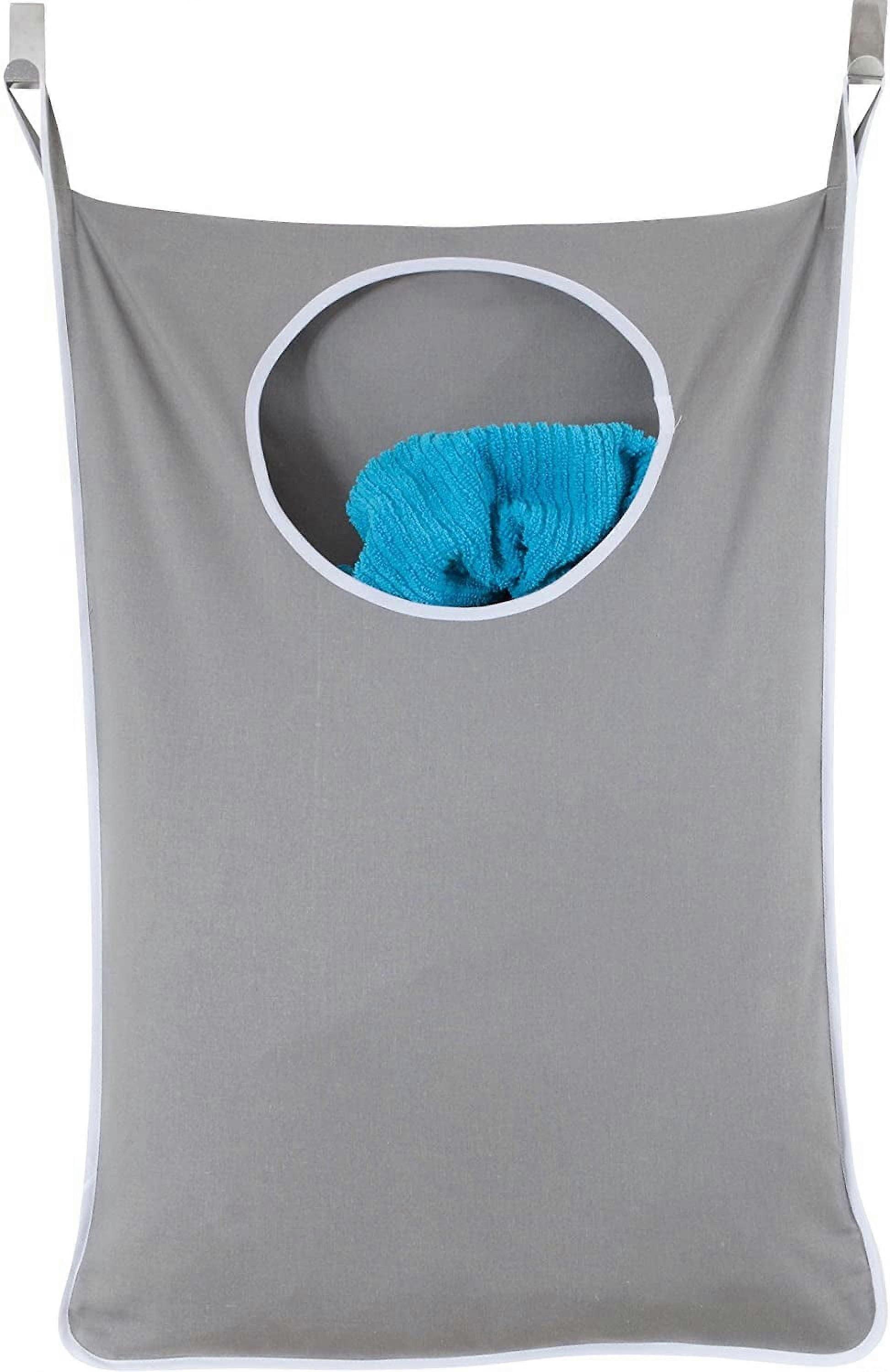Door Hanging Laundry Hamper with Stainless Steel Hooks (Gray)